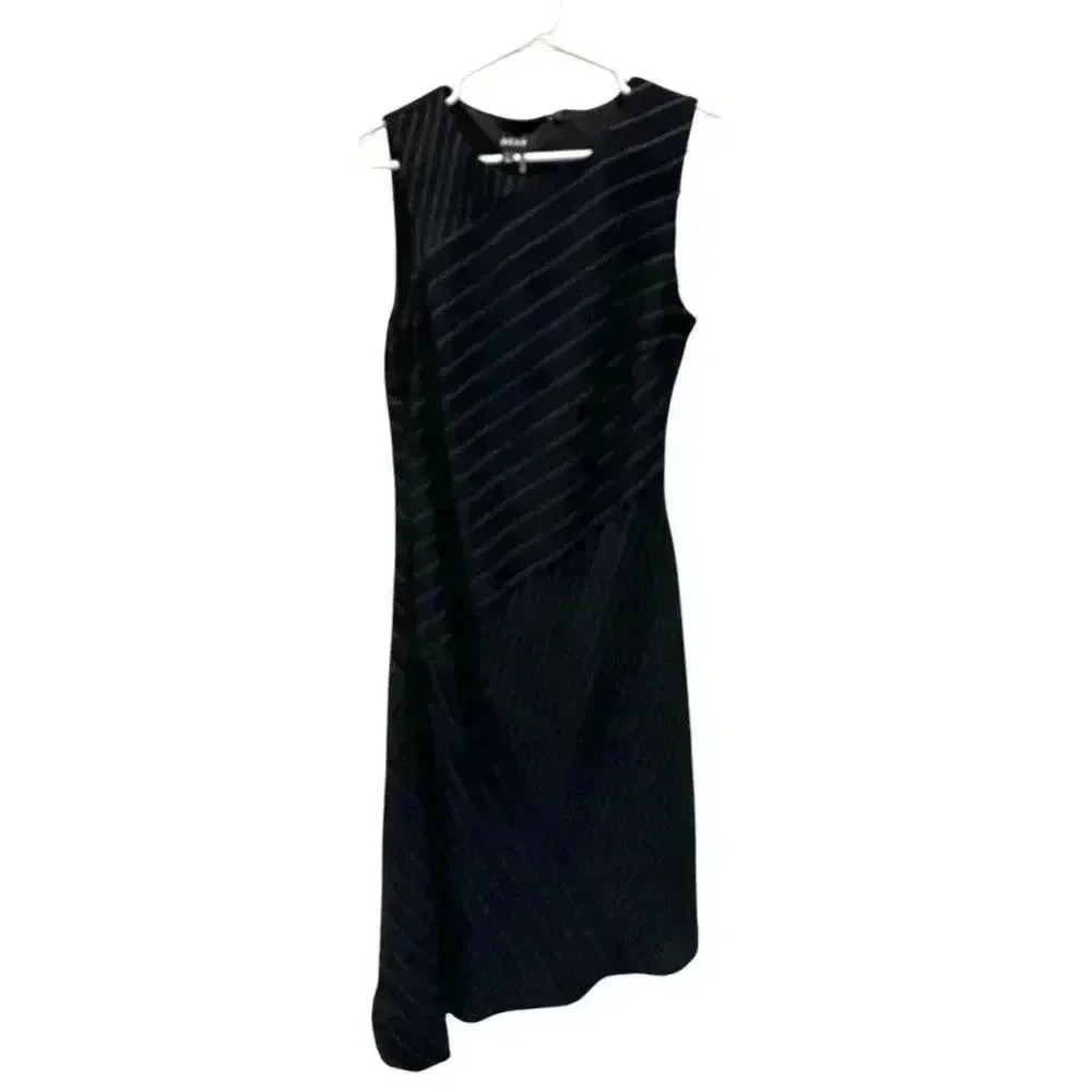 DKNY Navy and White Striped Asymmetric Sleeveless Hem Dress Size 8, NWT